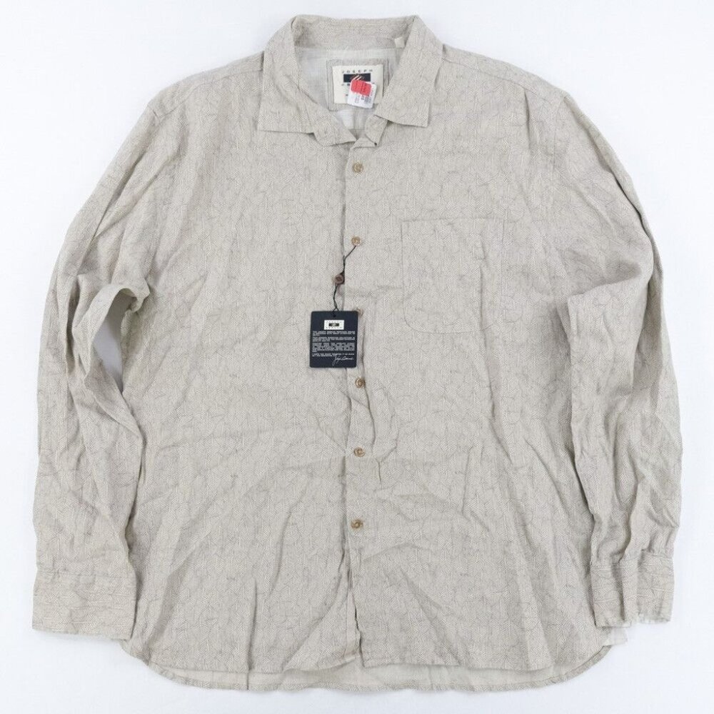 Joseph Abboud 100% Linen Button Down LS Sleeve Shirt Beige Leaf Men Sz. XL NWT